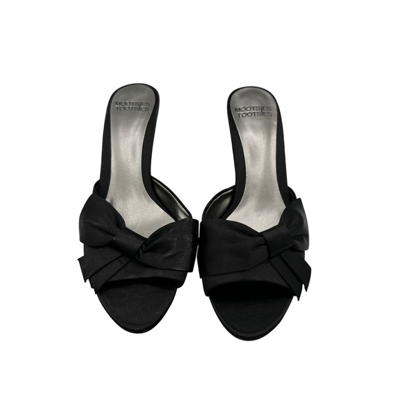 Mooties Tootsies Women's Dress Sandals Heels Black Bow Fabric Slip On 6M - Picture 1 of 11